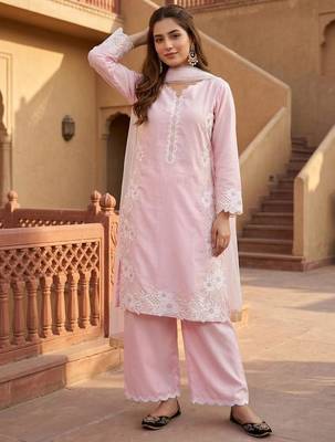 Pink silk blend embroidered palazzo set 2