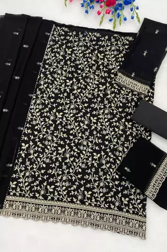 Black faux georgette embroidered farshi salwar set