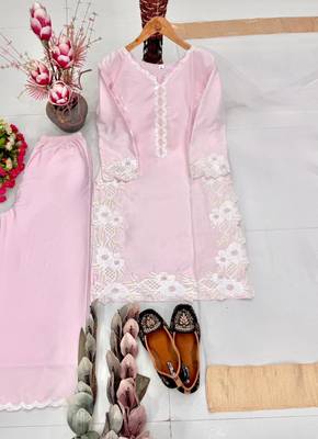 Pink silk blend embroidered palazzo set 4