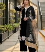 Black silk blend embroidered palazzo set