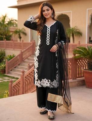 Black silk blend embroidered palazzo set 2