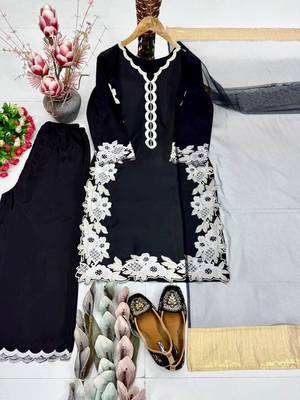 Black silk blend embroidered palazzo set 4