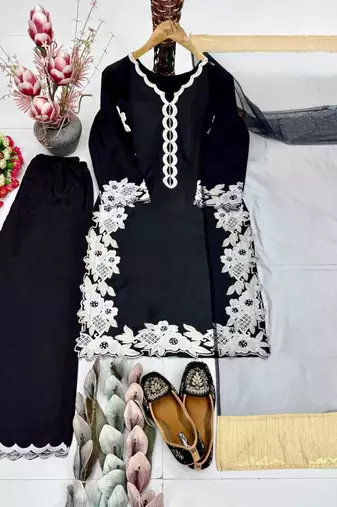 Black silk blend embroidered palazzo set