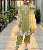 Green silk blend embroidered palazzo set