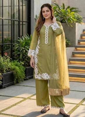 Green silk blend embroidered palazzo set 4