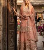 Peach organza embroidered sharara set