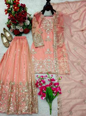 Peach organza embroidered sharara set 2