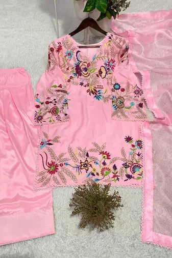 Pink silk blend embroidered salwar kameez