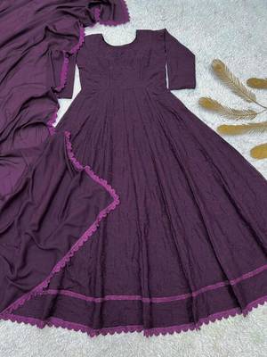 Purple georgette embroidered flared gown set 2