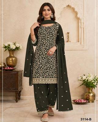 Dark green faux georgette embroidered farshi salwar set 1