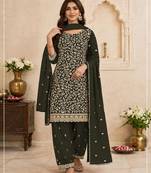 Dark green faux georgette embroidered farshi salwar set