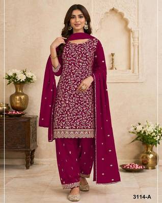 Red faux georgette embroidered farshi salwar set 1