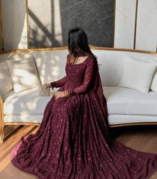 Maroon georgette embroidered flared gown set