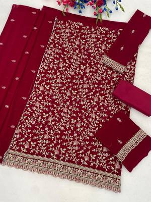 Red faux georgette embroidered farshi salwar set 2