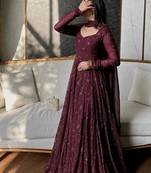 Maroon georgette embroidered flared gown set
