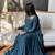 Teal georgette embroidered flared gown set