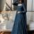 Teal georgette embroidered flared gown set