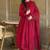 Red silk blend embroidered flared gown set
