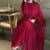Red silk blend embroidered flared gown set