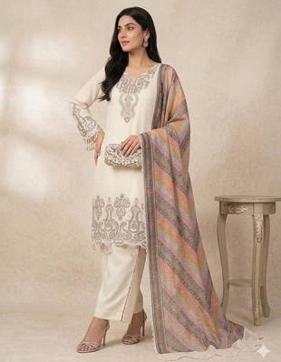 Beige georgette embroidered palazzo set 1