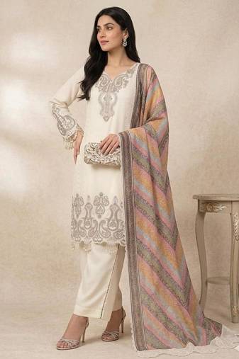 Beige georgette embroidered palazzo set
