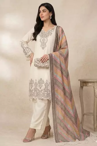 Beige georgette embroidered palazzo set
