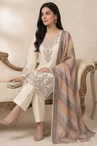 Beige georgette embroidered palazzo set