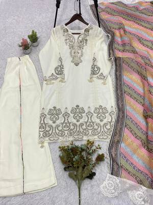 Beige georgette embroidered palazzo set 3