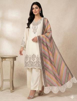 Beige georgette embroidered palazzo set 4