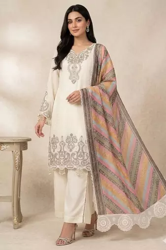 Beige georgette embroidered palazzo set