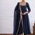 Navy blue silk blend beads anarkali set