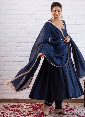 Navy blue silk blend beads anarkali set 2