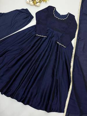 Navy blue silk blend beads anarkali set 4