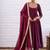 Plum silk blend beads anarkali set