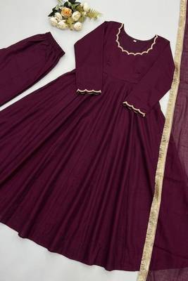 Plum silk blend beads anarkali set 4