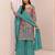 Turquoise silk blend embroidered sharara set