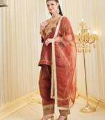 Champagne silk blend embroidered farshi salwar set