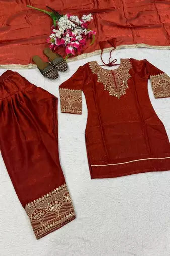 Champagne silk blend embroidered farshi salwar set