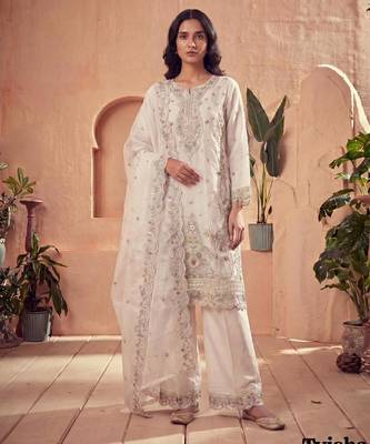 Cream silk blend embroidered palazzo set 1