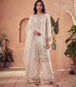 Cream silk blend embroidered palazzo set