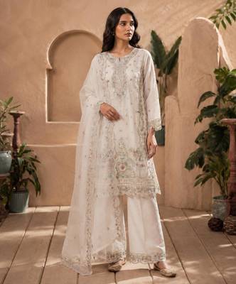 Cream silk blend embroidered palazzo set 2
