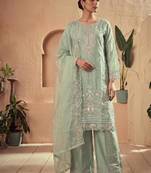 Green silk blend embroidered palazzo set