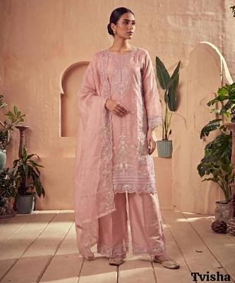 Peach silk blend embroidered palazzo set 1