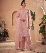 Peach silk blend embroidered palazzo set