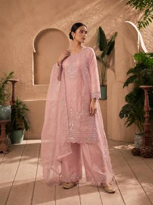 Peach silk blend embroidered palazzo set 2