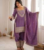 Lavender silk blend embroidered farshi salwar set