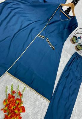 Dark blue silk blend lace anarkali set 2