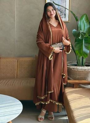 Brown silk blend lace anarkali set 1