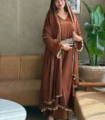Brown silk blend lace anarkali set