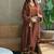 Brown silk blend lace anarkali set